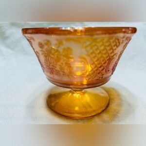 Vintage Federal glass Normandie iridescent sherbet dish Bouquet & Lattice